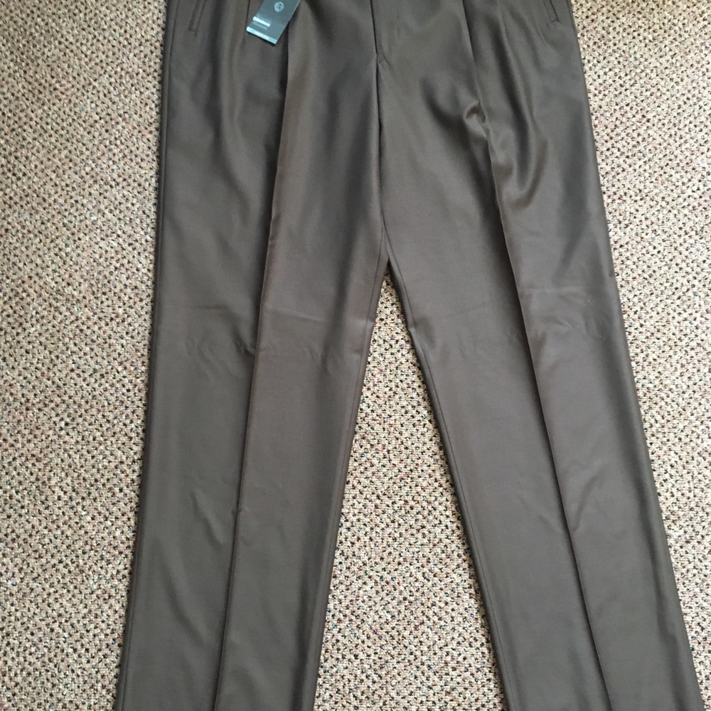 Gianni manzoni men’s dress pants 42w brown wool super 120s Italy pleated new 65 - Picture 3 of 8
